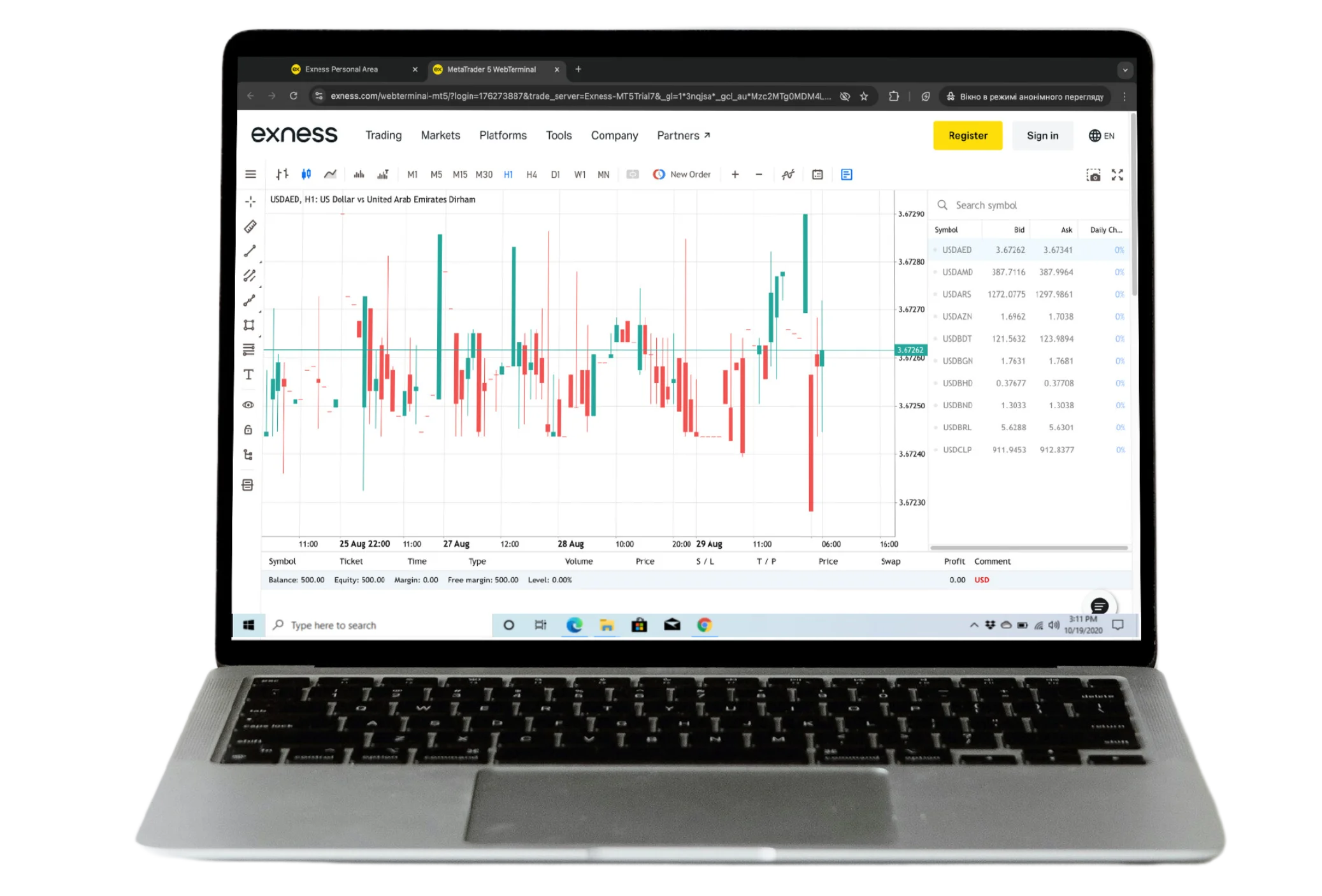 محطة الويب لـ Exness MetaTrader 5Exness MetaTrader 5 網頁終端