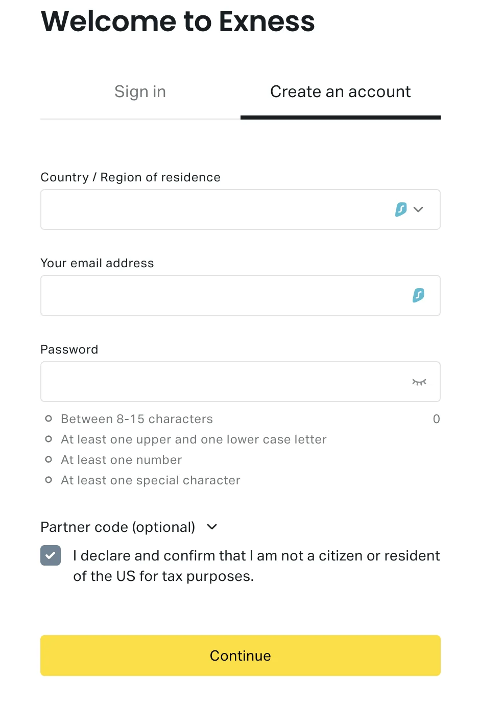Sign Up on Exness在 Exness 上註冊